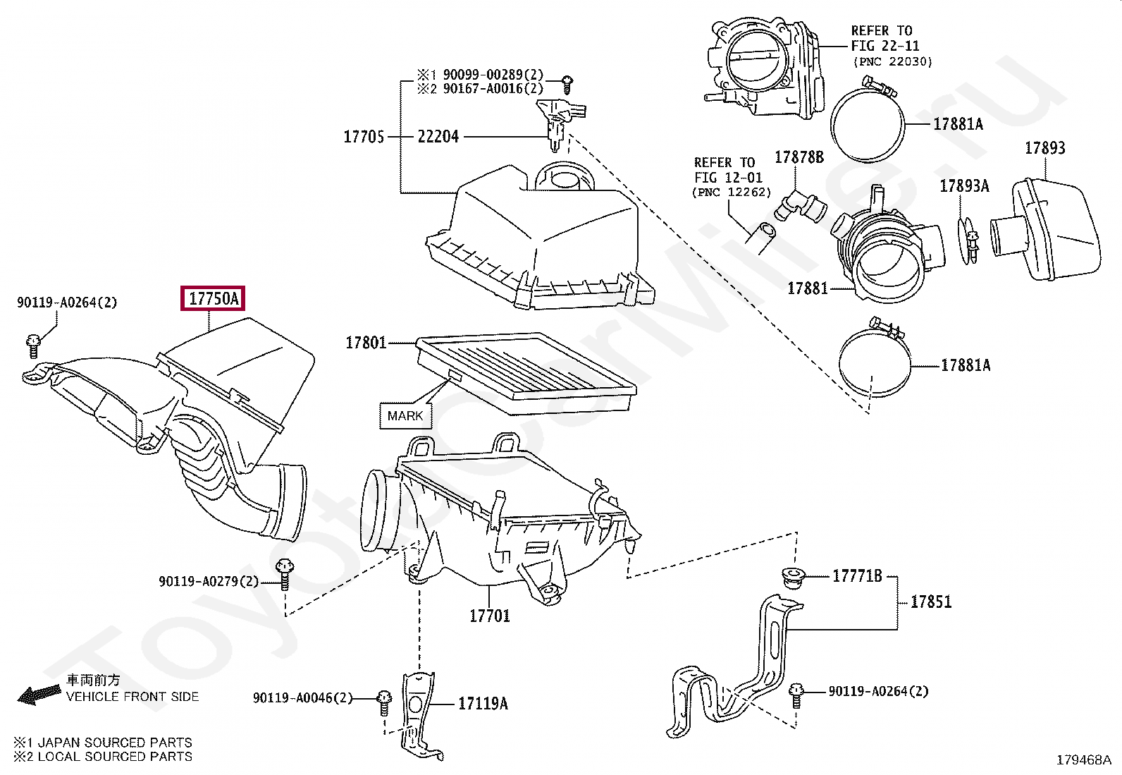 Запчасти Тойота INLET ASSY AIR CLEANER 177500P110