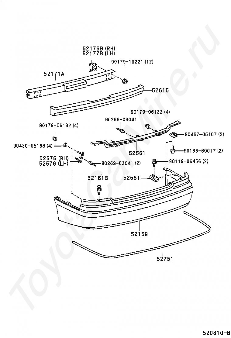 REINFORCEMENT, REAR BUMPER, NO.1 TOYOTA для AVALON, 1997/09 - 1999/08, 3  литра, 24 клапана DOHC, EFI, XL SPECIFICATION, MCX10, АКПП, 4 ступени