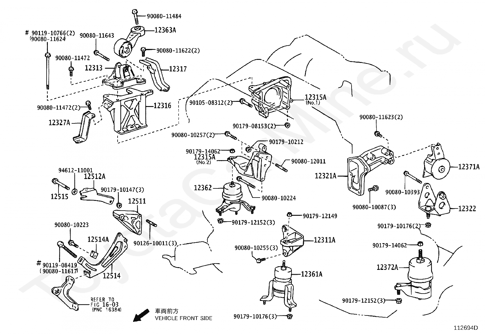Каталог запчастей тойота сиенна 2004. Крепление двигателя Toyota Sienna 3.3l. Подушка двигателя на Toyota Sienna 2003 года. 90119-10766. Опора АКПП Тойота Сиенна 2004 на схеме.