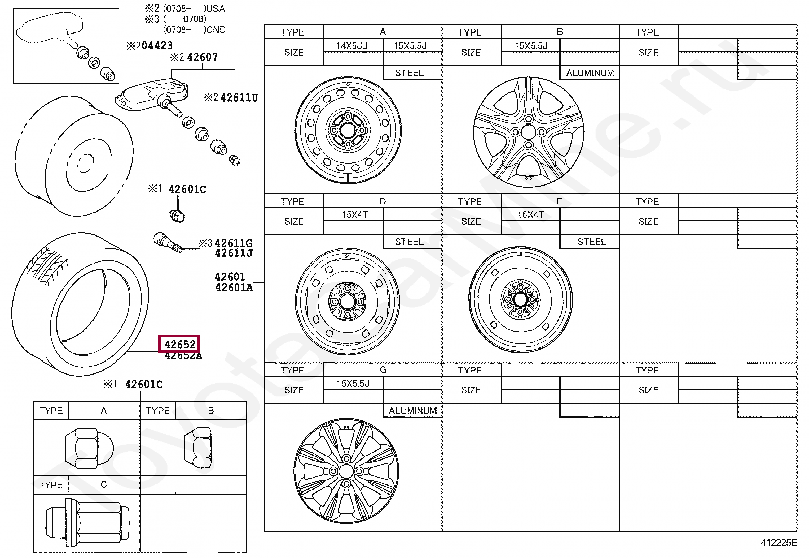 Размеры дисков королла 150