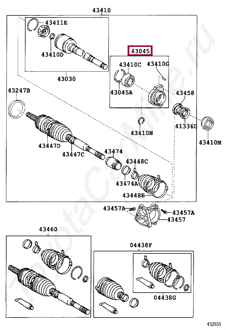 Запчасти Тойота: Подвесной подшипник вала (ШРУС) (4304520050)