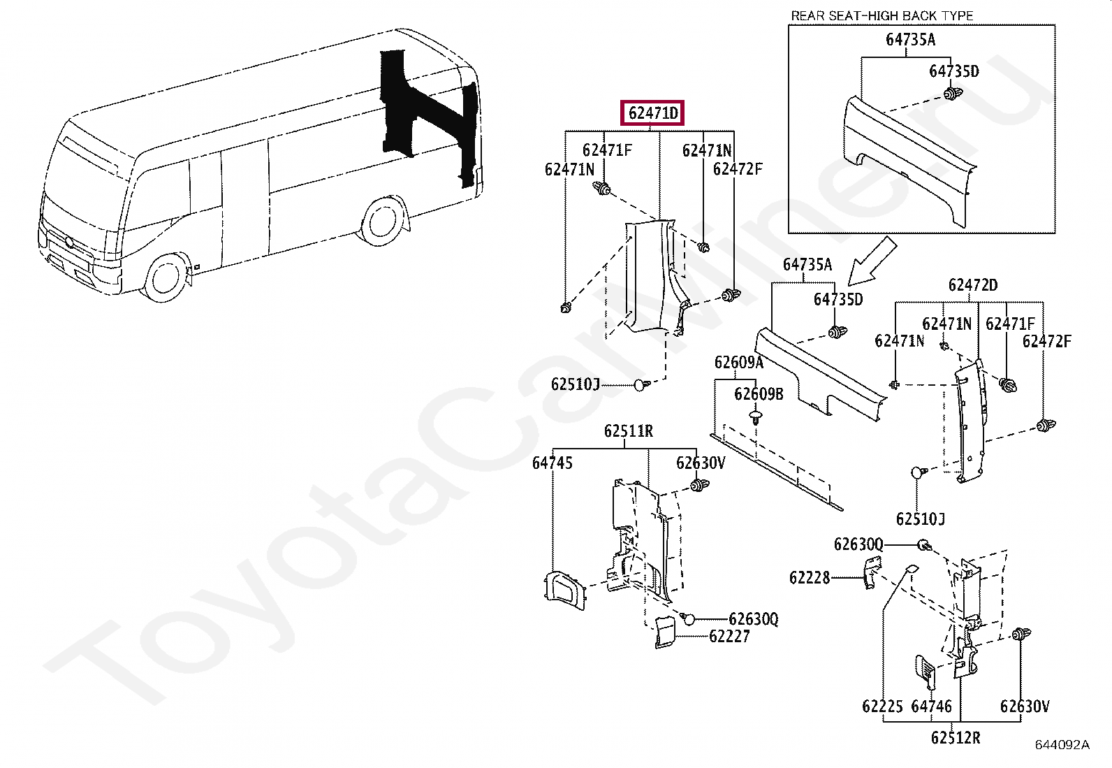 Запчасти Тойота: GARNISH, REAR PILLAR, UPPER RH (6247136250B0)