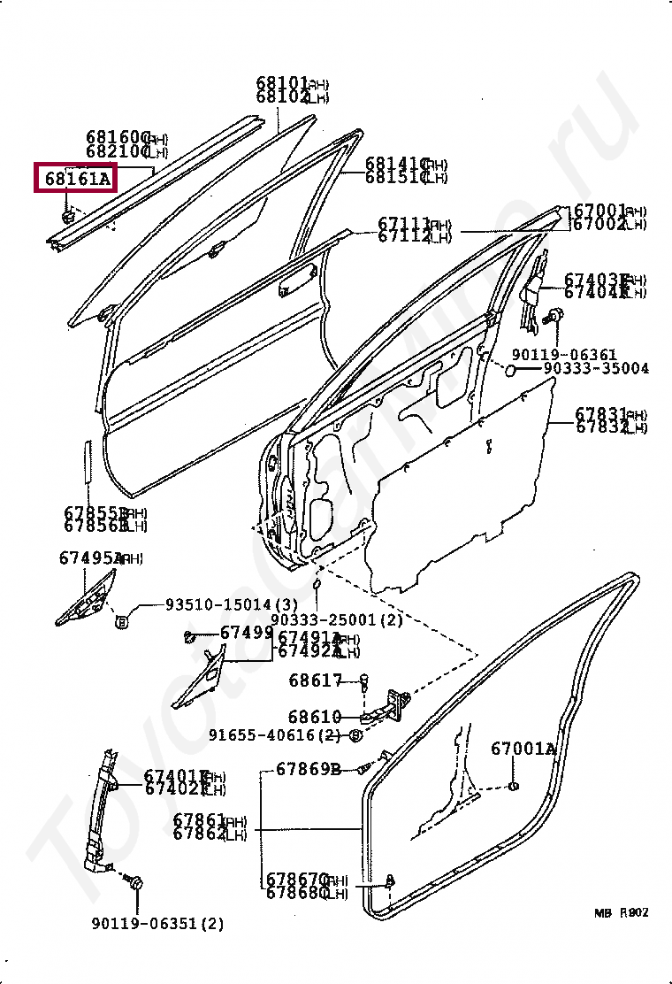 Запчасти Тойота: CLIP(FOR REAR DOOR GLASS OUTER WEATHERSTRIP) (6821102030)