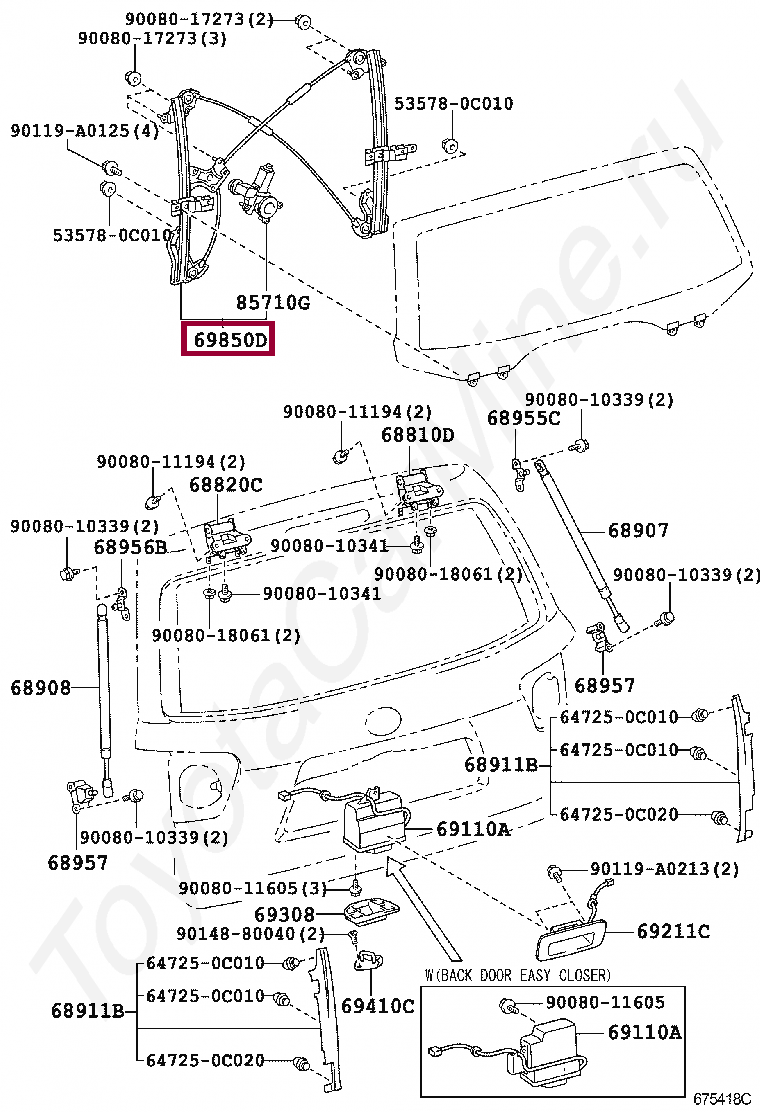 Запчасти Тойота: Механизм стеклоподъемника (698500C060)