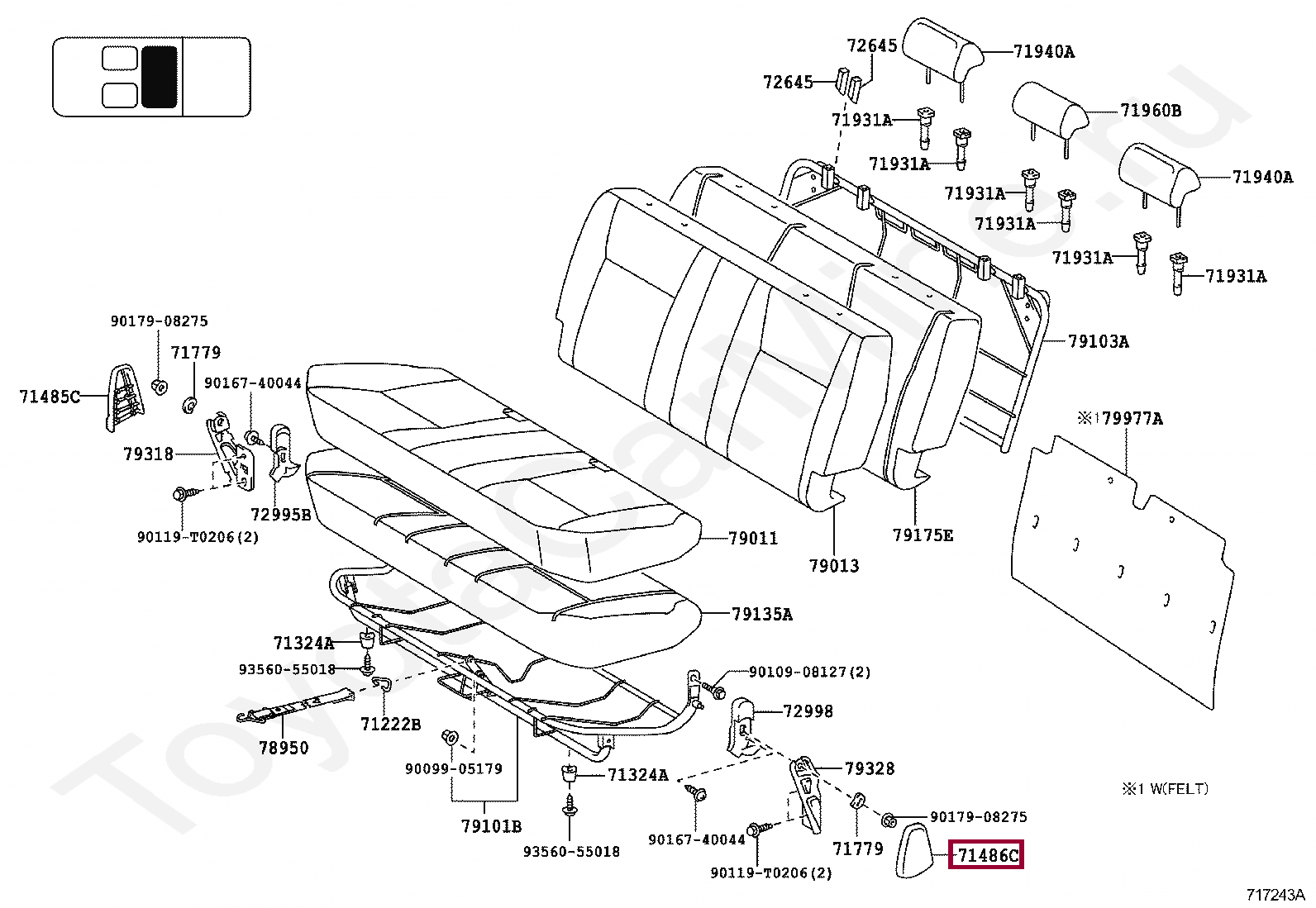 Запчасти Тойота: COVER, REAR SEAT HINGE, LH (714860K010C0)