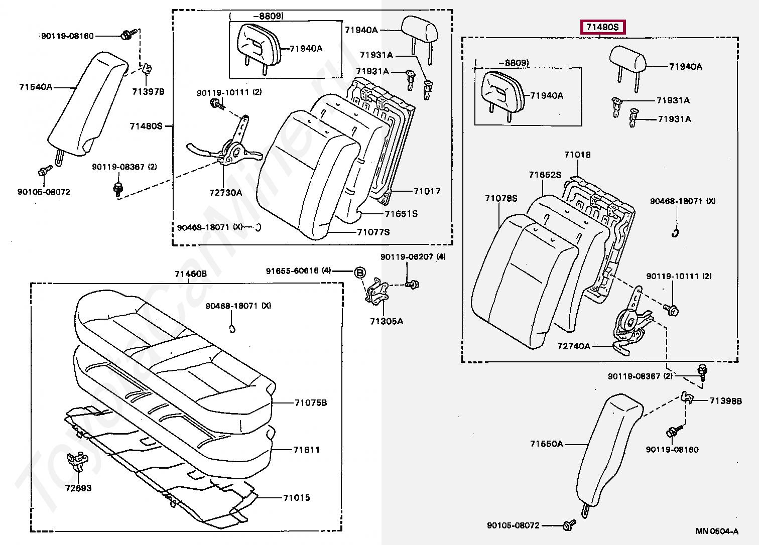 Rear seats перевод. Corona st170 схема. 71490-21170 Тойота код детали кузова. 71940a Headrest ASSY, Rear Seat ** 71-04. Схема трамблера 90119-08355.