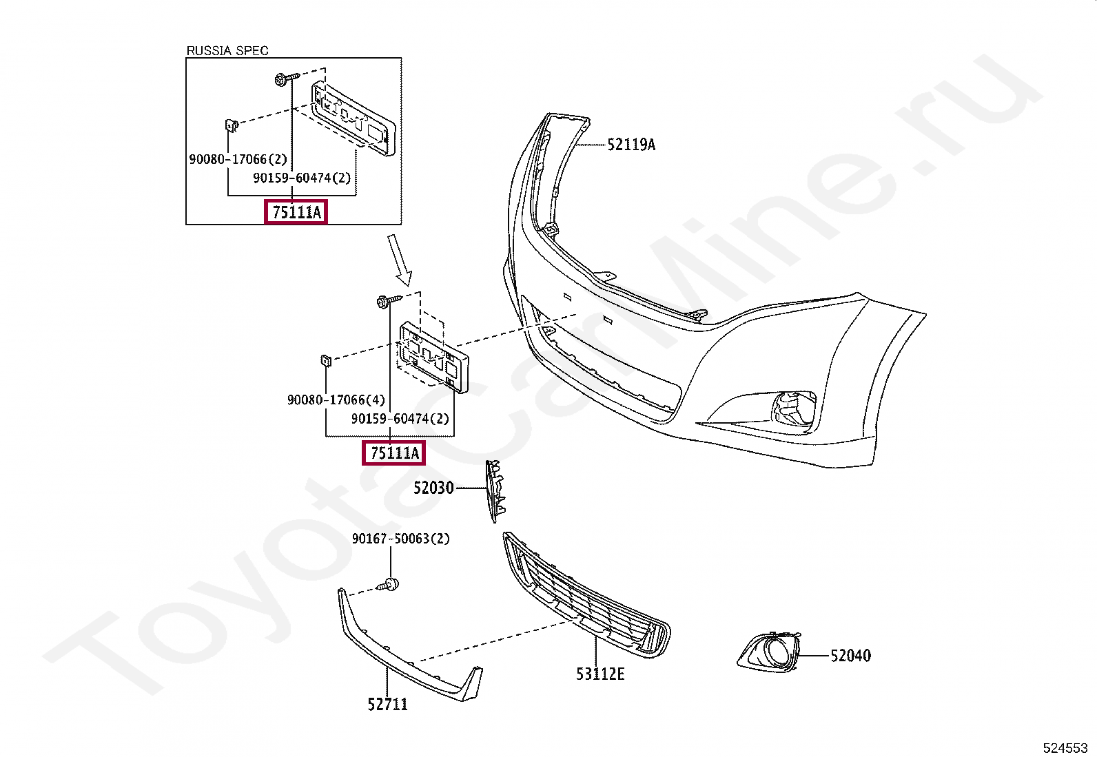 Запчасти Тойота: Накладка под гос.номер (751010T030)