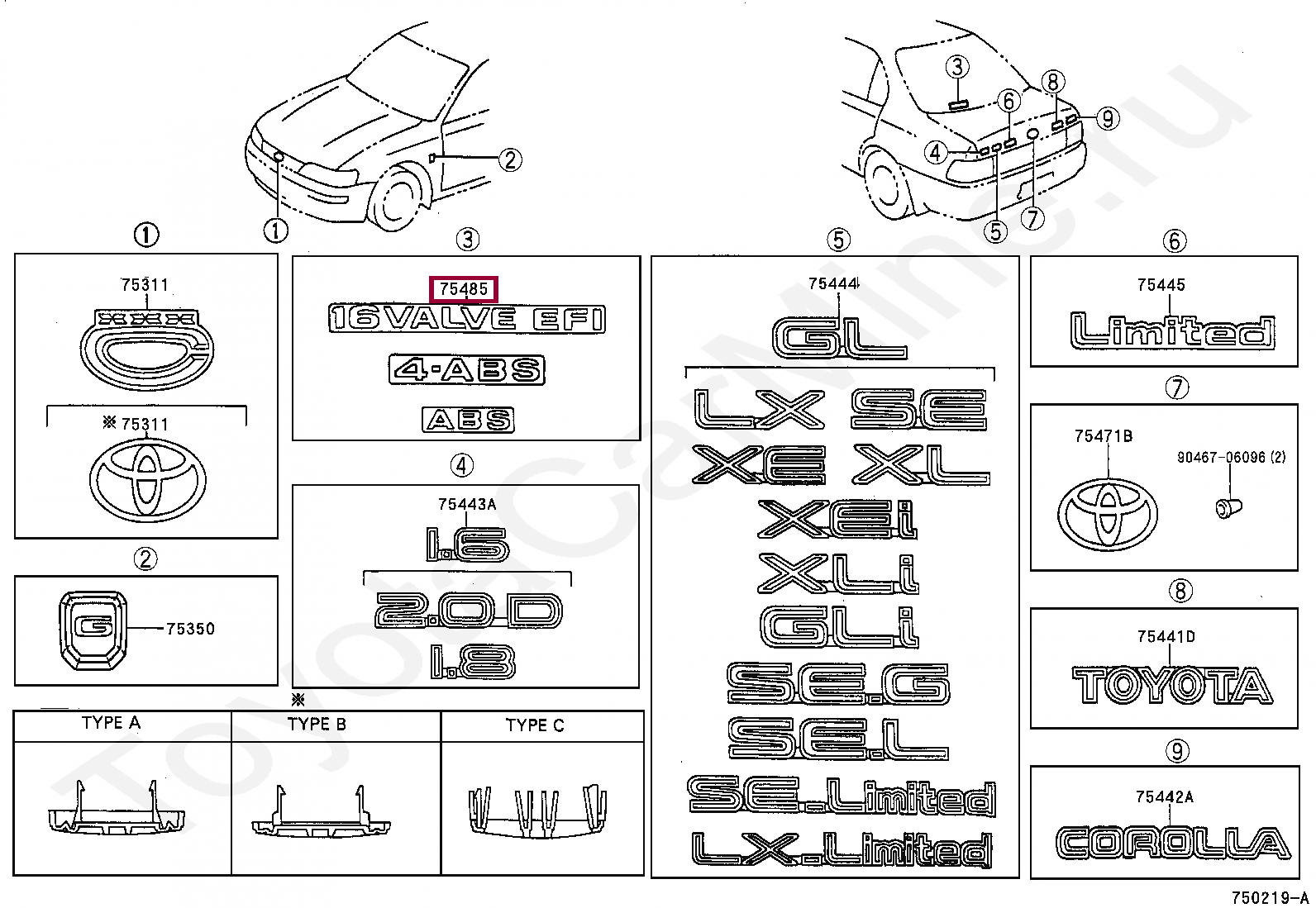 Номер запчастей тойота. Тойота Королла схема запчастей. Размер эмблемы Тойоты Королла 150 кузова. Размер значка Тойоты короллы 121. Маркировка на кузовных деталях Тойота.