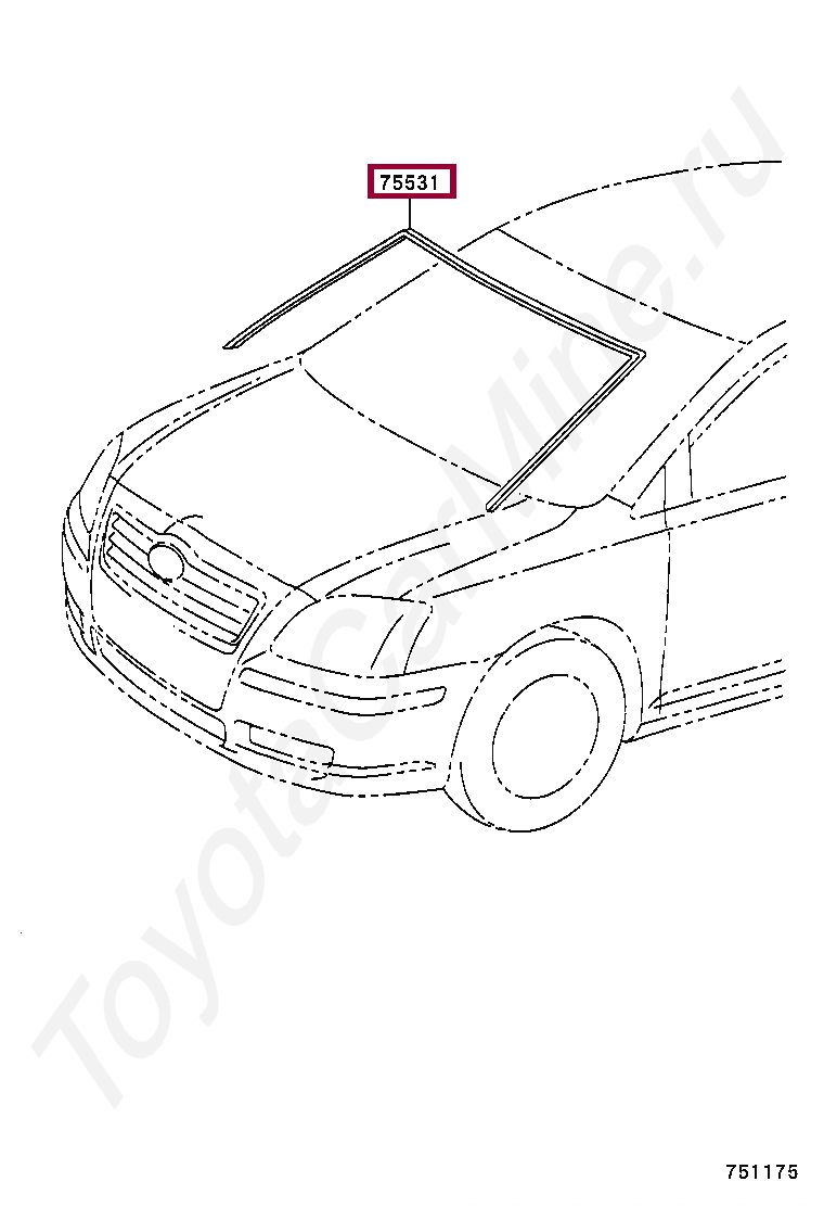 Запчасти Тойота: MOULDING, WINDSHIELD, OUTER UPPER (7553105030)