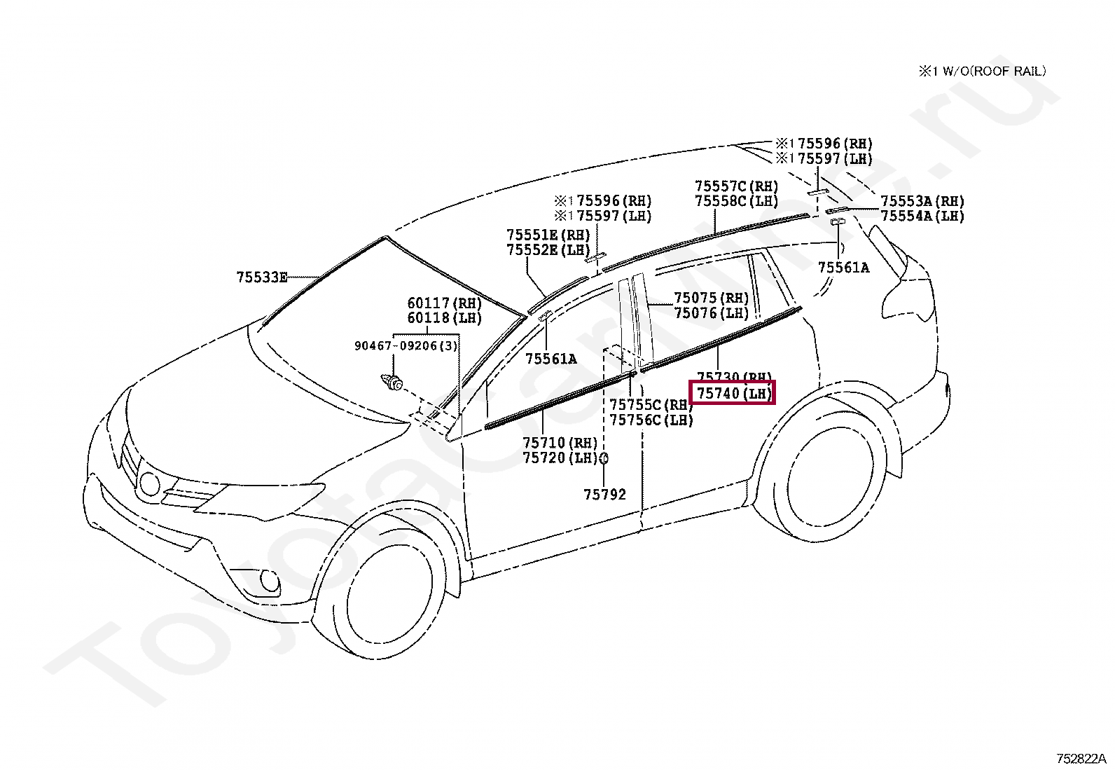 Запчасти Тойота: Молдинг шахты стекла лев (7574042040)