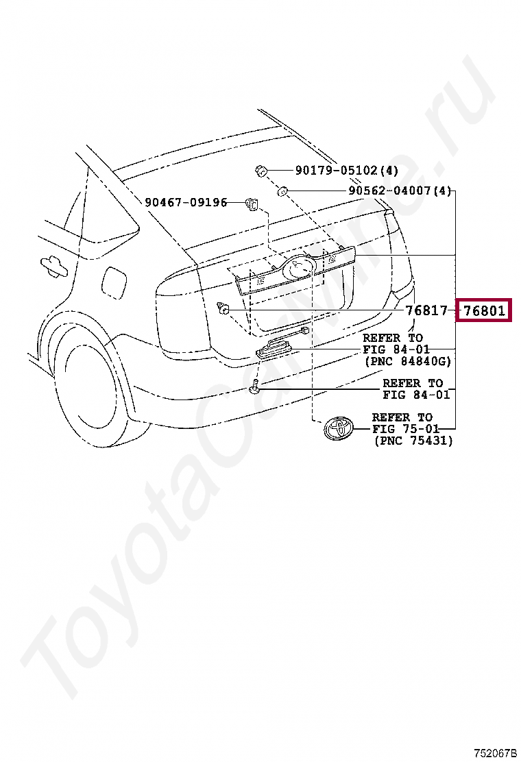 Запчасти Тойота: GARNISH SUB-ASSY, BACK DOOR, OUTSIDE (7680147060C0)