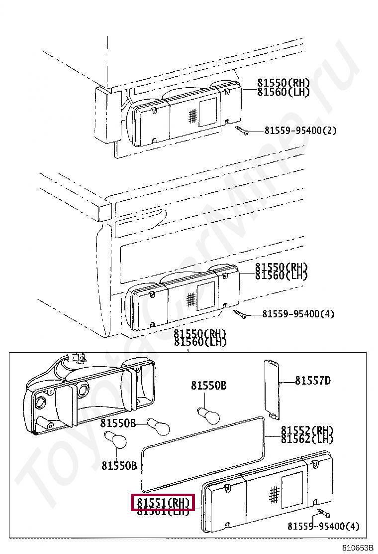 Запчасти Тойота: LENS, REAR COMBINATION LAMP, RH (8155160451)