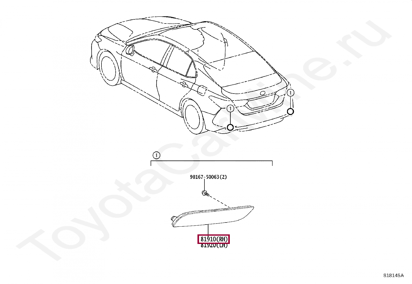 Запчасти Тойота: Светоотражатель задний правый (8191033030)