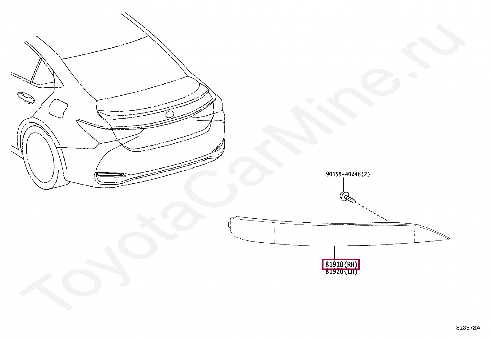 Запчасти Тойота: Светоотражатель правый (8191033040)