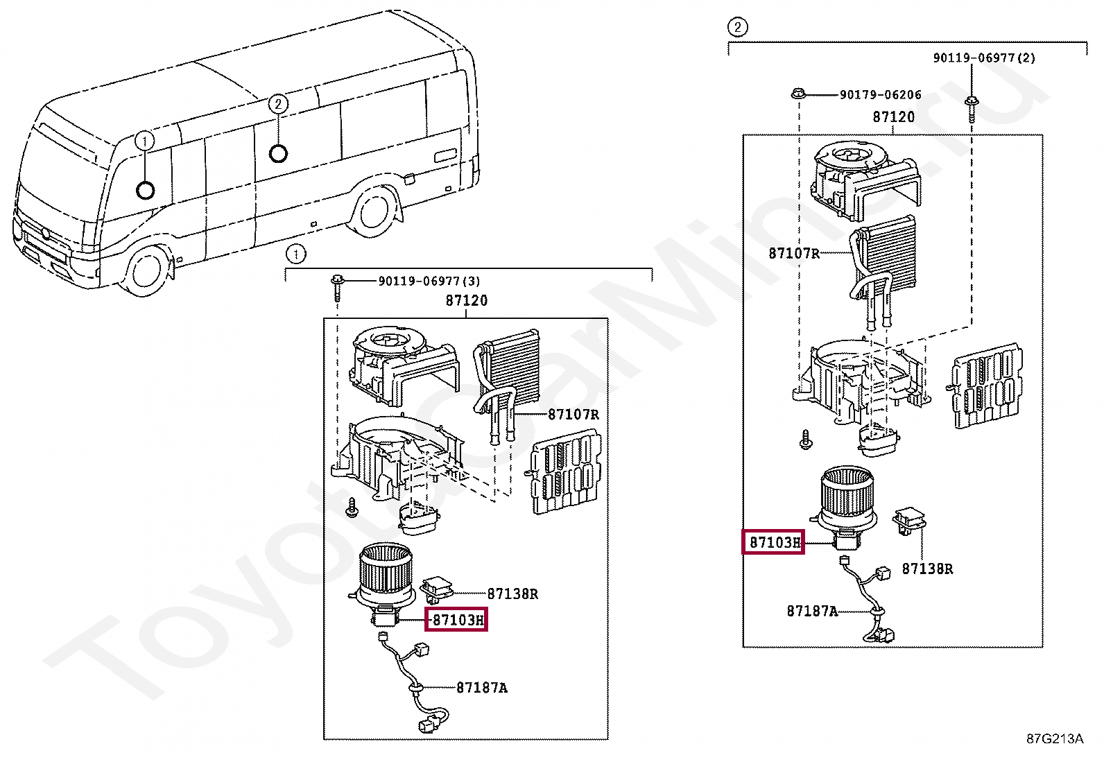 Запчасти Тойота: CASE SUB-ASSY, REAR HEATER BLOWER (8710336070)