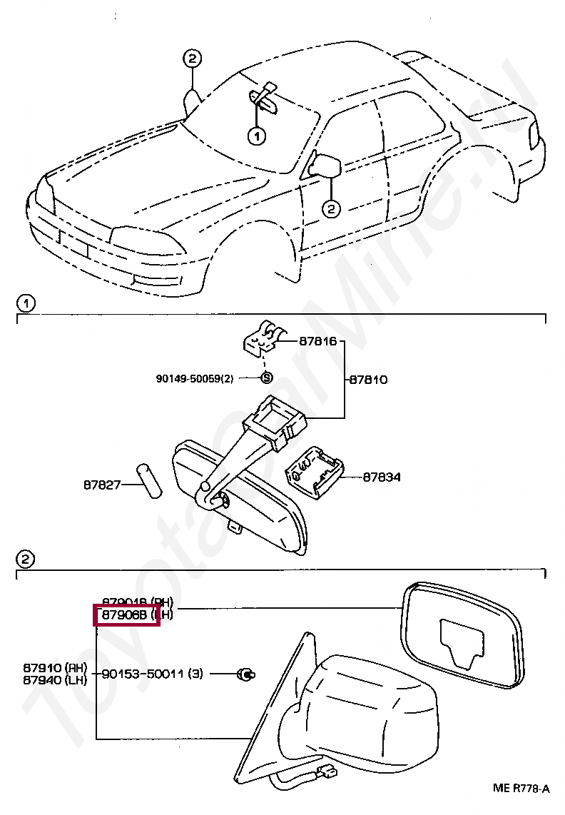 Запчасти Тойота: MIRROR SUB-ASSY, OUTER REAR VIEW, LH (8796133080)