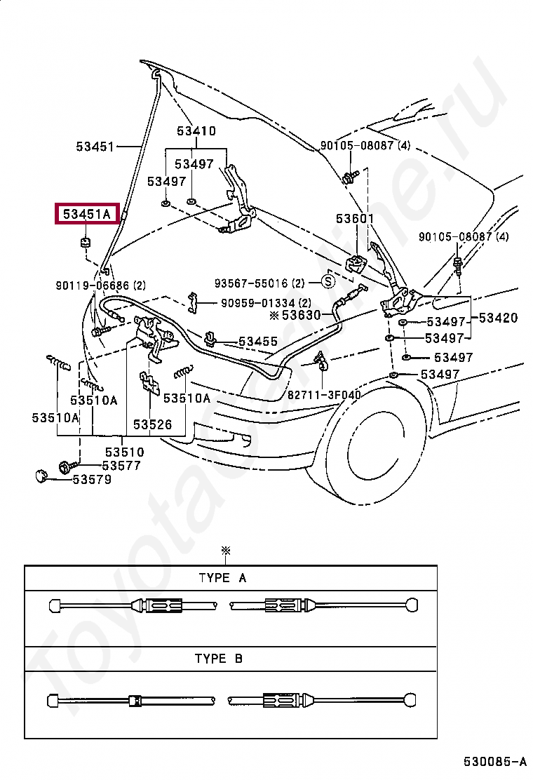 Запчасти Тойота: GROMMET(FOR HOOD SUPPORT ROD) (9048015032)