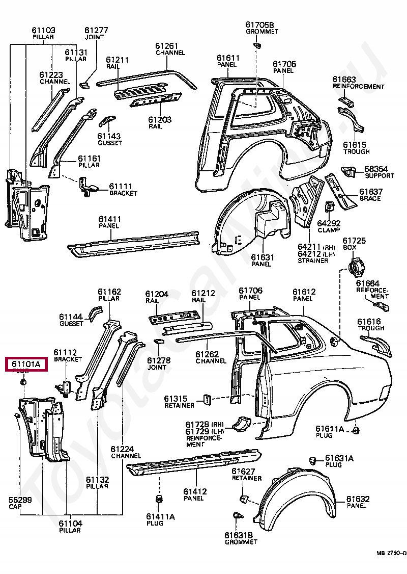 Запчасти Тойота: REINFORCEMENT, ROCKER PANEL, NO.1 RH (9095001056)